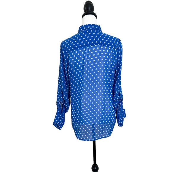 Blue & White Polka Dot Button-Down Blouse - Picture 3 of 5